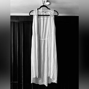Gypsies & Moondust WHITE Open Duster Cover-up Hi Low Hem Lace Women's Sz  Small